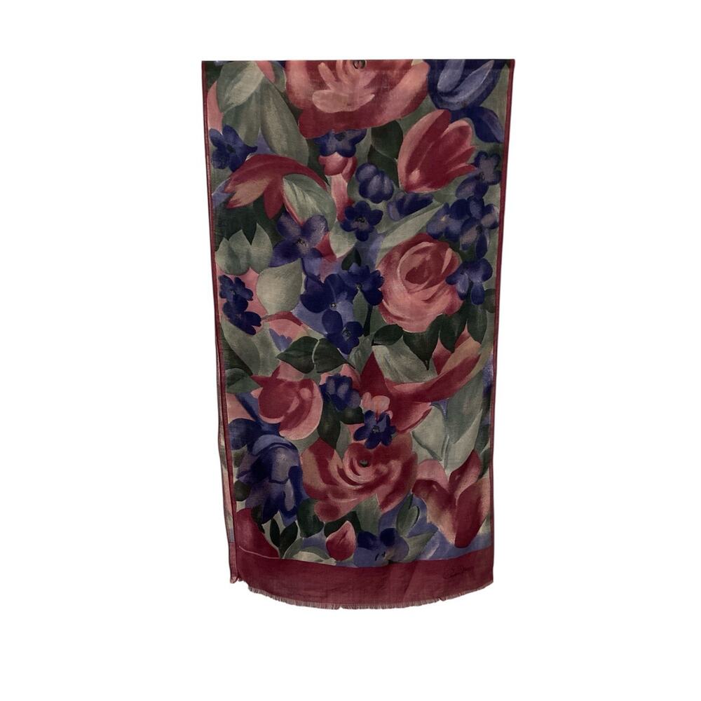 Cornelia James Scarf 100% Wool Fringe Made in Italy Floral